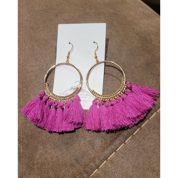 Jewelry - Fuchsia  Tassel Open Teardrop Dangle Earrings – Gold Tone Hook Style